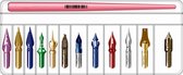 Set met 12 Nibs – Kroontjespennen + A4 Sample Archie’s Kalligrafeerpapier