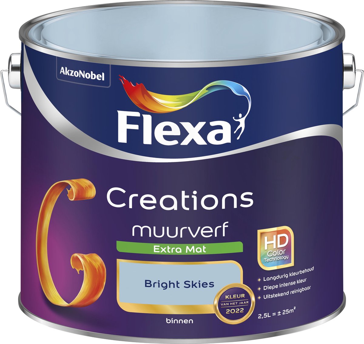 Flexa Creations Muurverf - Extra Mat - Kleur van het Jaar 2022 - Bright Skies - Blauw - 2,5 liter - Flexa