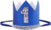 Verjaardag hoed Blauw/Zilver 1 jaar - hoed 1e verjaardag - cakesmash - hoedje - 1 - birthday