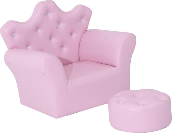 Mogelijk Grillig premie Kindersofa met kristallen knoppen en poef roze - Kinder Fauteuil -  kinderstoel | bol.com