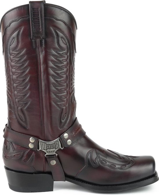 Mayura Boots Indian 2471 Bordeaux/ Cowboy Biker Laarzen Heren Vierkante Neus Platte Hak Afneembaar Spoor Echt Leer Maat EU 42