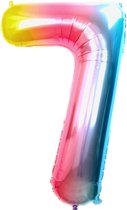Ballon Cijfer 7 Jaar Regenboog Verjaardag Versiering Cijfer Helium Ballonnen Regenboog Feest Versiering 70 Cm Met Rietje
