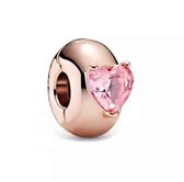 Tracelet - Clips voor bedelarmband - Clip Rond rosé | Met roze hart zirkonia | 925 Sterling Zilver - Pandora compatible - Met 925 Zilver Certificaat - In leuke Cadeauverpakking - V