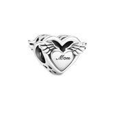 Tracelet | Zilveren bedels | Bedel Hart Mom met vleugels | Engel bedel | 925 Sterling Zilver| Pandora compatible | Met 925 Zilver Certificaat | In Leuke cadeauverpakking