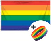 Regenboog vlag - met GRATIS rainbow armbandje - Grote Regenboog vlag 90x150cm - Pride vlag - LGBT VLAG - Gay pride vlag - Rainbow vlag -  Regenboog kleuren vlag