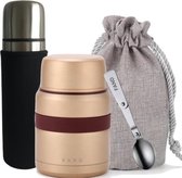 Thermos lunchbox - Lunchpot - Dubbelwandig - 500 ml - Draagzak - Lepel - Goud - Thermosfles