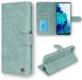 Casemania Hoesje Geschikt voor Samsung Galaxy S21 FE Aqua Blue - Luxe Portemonnee Book Case - Kaarthouder & Magneetlipje