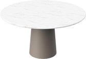 FLOW Ronde Eettafel - Carrara Wit Marmer (Taupe Cilinder) - 110 x 110 x 75  - Gepolijst Recht