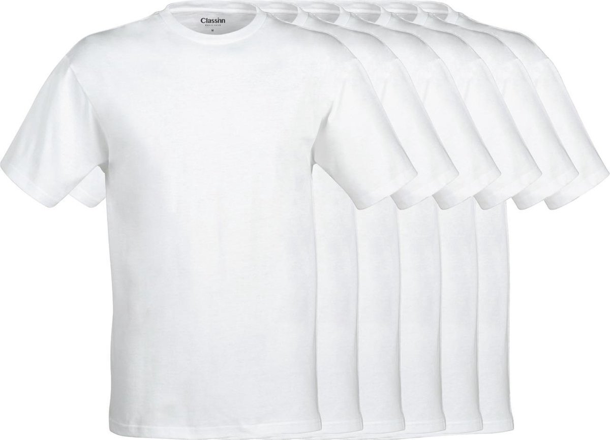Classinn® Basic T-SHIRT rond hals wit - XXL - gekamde katoen 160g. p/m² - 6 pack - Lengte 78 cm