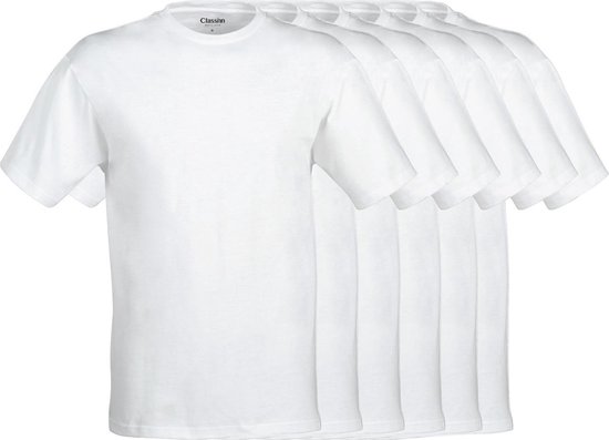 Classinn® Basic T-SHIRT rond hals wit - XXL - gekamde katoen 160g. p/m² - 6 pack - Lengte 78 cm