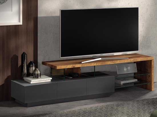 Mobistoxx Tv-meubel Deesse, TV kast Mat Grijs / Walnoot Notelaar, tv meubel 3 lades, 180cm