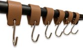 Brute Strength - Leren S-haak hangers - Taupe - 6 stuks - 12,5 x 2,5 cm – Zwart zilver – Leer - handdoekhaakjes - Ophanghaken – kapstokhaak