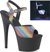 Pleaser Sandaal met enkelband, Paaldans schoenen -36 Shoes- ADORE-709REFL-02 Paaldans schoenen Zwart/Multicolours