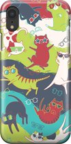 Apple iPhone XR Telefoonhoesje - Premium Hardcase Hoesje - Dun en stevig plastic - Met Dierenprint - Kat - Groen