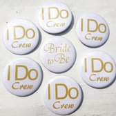 6 Buttons I Do Crew wit goud en 1x Bride to Be wit goud - vrijgezellenfeest - bride to be - button - trouwen