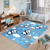 Tapiso Jolly Vloerkleed Babykamer Kinderkamer Blauw Speelkleed Maat- 140x200