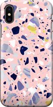 Apple iPhone X/10/XS Telefoonhoesje - Premium Hardcase Hoesje - Dun en stevig plastic - Met Marmerprint - Terrazzo - Roze