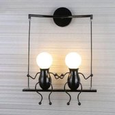Wandlamp poppetje schommel duo zwart - Figuur - Poppetje - Robot - Cartoon - Mens - Woonkamer - Badkamer - Slaapkamer - Zwart