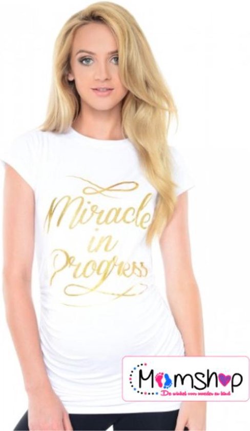 Wit zwangerschaps shirt Miracle - L