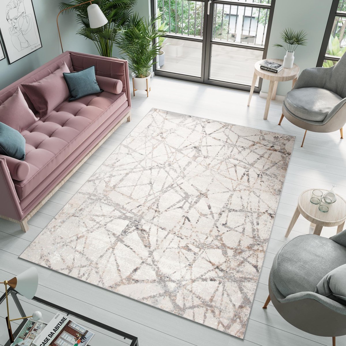 Tapiso Valley Vloerkleed Abstract Woonkamer Slaapkamer Tapijt Maat- 120x170 Beige Grijs6