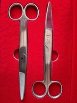 Belux Surgical /  Set van 2 Chirurgische schaar gebogen stomp/ stomp 16.5cm RVS / Japans Staal 100 %