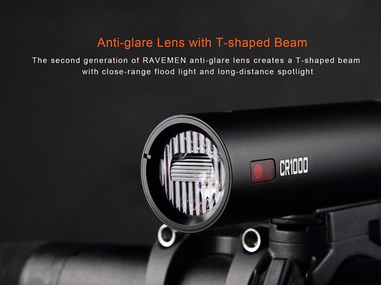 Ravemen CR1000 fiets koplamp USB oplaadbaar T-lens met afstandsbediening - 1000 lumen — afbeelding 4