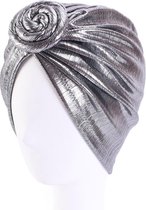 Tulband - Head wrap - Chemo muts – Haarband Damesmutsen - Glans - Tulband cap - Hoofddeksel - Beanie- Hoofddoek - Muts - Zilver - Hijab - Slaapmuts - Hoofdwear