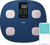 Smart Healthiness Premium Slimme Personenweegschaal - 15x Lichaamsanalyse functies op groot VA scherm en Hartslagmeter- Op Batterijen - Met Gratis NL App - Bluetooth - Blauw