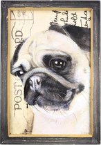 Schilderij - Hond - Mopshond - Hout - Zwart - Rechthoek - 34 x 23,5 cm