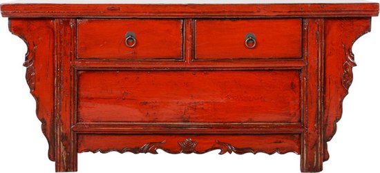 Fine Asianliving Antique Cabinet Chinois Rouge Brillant L105xD41xH45cm Meubles Chinois Cabinet Oriental