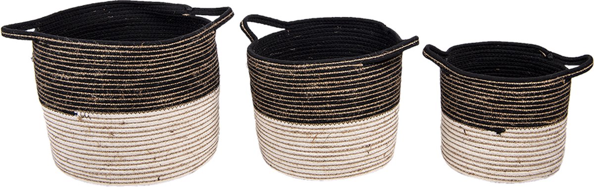 Clayre & Eef Opbergmand Set van 3 Ø 52 Ø 46 Ø 37 cm Zwart Touw