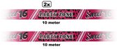 2x Rol afzetlint Sweet Sixteen 10 meter rose/zwart - afzet lint festival thema feest verjaardag markeerlint fun waarschuwing lint sweet 16
