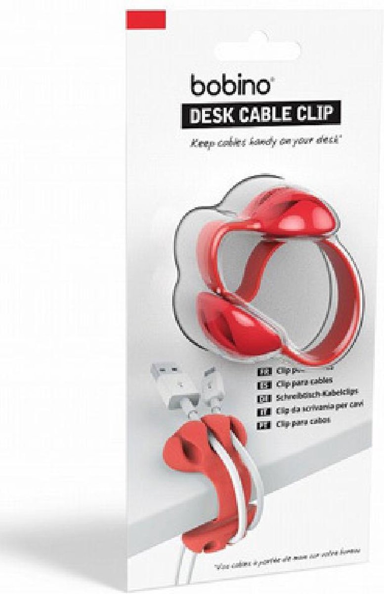 Bobino Desk Cable Clip Red – Kabelhouder Bureau – Kabel Organizer – Rood