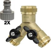 MS  Waterverdeler - Inclusief 2 Plastic Steekkoppelingen - Kraan Splitter - 3/4" - Apart Afsluitbaar - Met Wartelmoer - Kogelkraan - Y Stuk Kraan - Messing