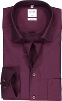 OLYMP Luxor comfort fit overhemd - mouwlengte 7 - bordeaux rood structuur (contrast) - Strijkvrij - Boordmaat: 46