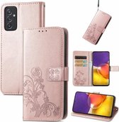 Voor Samsung Galaxy A82 5G Vier-blad sluiting Reliëf Gesp Mobiele Telefoon Bescherming Lederen Case met Lanyard & Kaartsleuf & Portemonnee & Beugel Functie (Rose Goud)