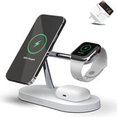 DrPhone Legend8 Draadloze Oplaadstation - 15W - Qi Oplader - Magsafe - Geschikt voor iOS Smartphone 12/13 / iOS TWS Oordop Pro/2/1 & iOS Smartwatch 38/40/41/42/44/45mm - Wit