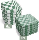 I2T Keukenset Geblokt - 6x Keukendoek + 6x Theedoek - Wit / Groen