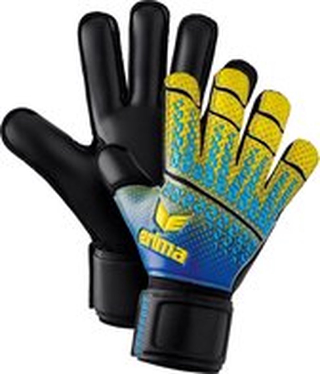Erima SKINATOR Hardground keepershandschoen met fingersave-Maat 5 - Unisex -Geel-blauw-zwart