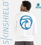 Skinshield - BLUE MARLIN WAVE - UPF 50+ UV-zonbeschermend sport shirt heren - lange mouwen - White - Wit -  M