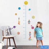 Muursticker Kinderkamer - Groeimeter - Wand Decoratie - Raket met Planeten - 160 x 100 cm