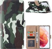 Samsung S21 Hoesje Camouflage Legerprint - Samsung Galaxy S21 5G Boekcase / Portemonnee Hoesje - Camouflage Legerprint hoesje Samsung S21 5G