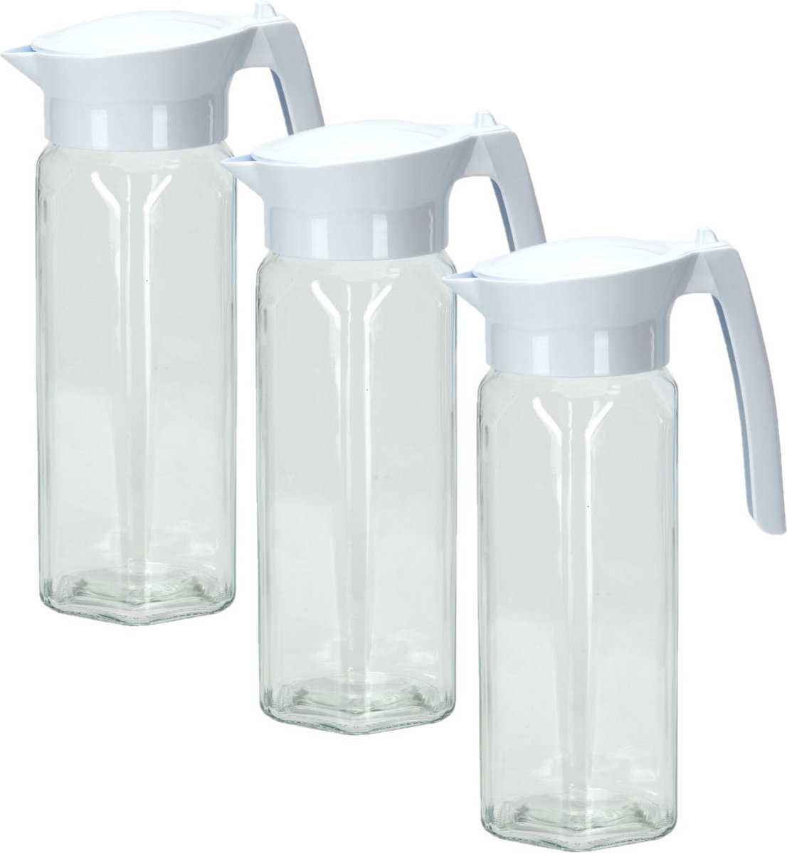 3x stuks glazen schenkkannen/waterkannen met deksel 1,5 liter - Sapkannen/waterkannen/schenkkannen
