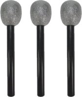 Set van 6x neppe microfoons 30 cm - zwart/zilver - Namaak playback - Speelgoed microphone - Disco verkleed feest
