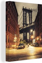 Canvas Schilderij New York - USA - Dumbo - Nacht - 60x80 cm - Wanddecoratie