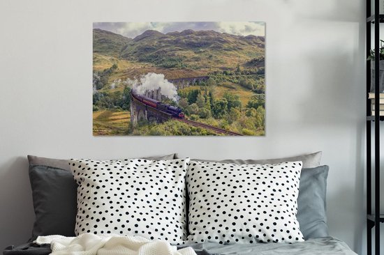 Canvas schilderij 90x60 cm - Wanddecoratie Trein - Stoom - Brug - Muurdecoratie woonkamer - Slaapkamer decoratie - Kamer accessoires - Schilderijen op canvas