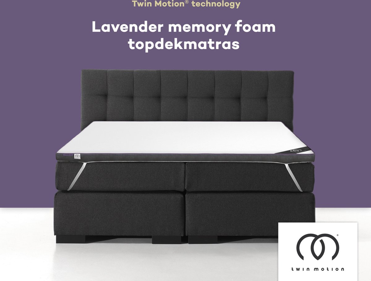 Twin Motion® Topdekmatras met Lavender Mermory Foam – Traagschuim & Koudschuim Topper - 90x200
