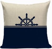 Bootkussens - Sierkussen - Boot accessoires Blauw/Crème 45x45 Linnen - Nautische kussens