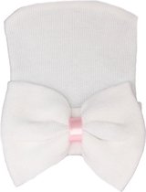 Bonnet naissance / bonnet bébé / bonnet hôpital blanc avec grand noeud - 0 à 1 mois