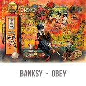 Allernieuwste Canvas Schilderij Banksy Charlie Chaplin Obey - Modern Street Art Graffiti PopArt - Kleur - 60 x 80 cm